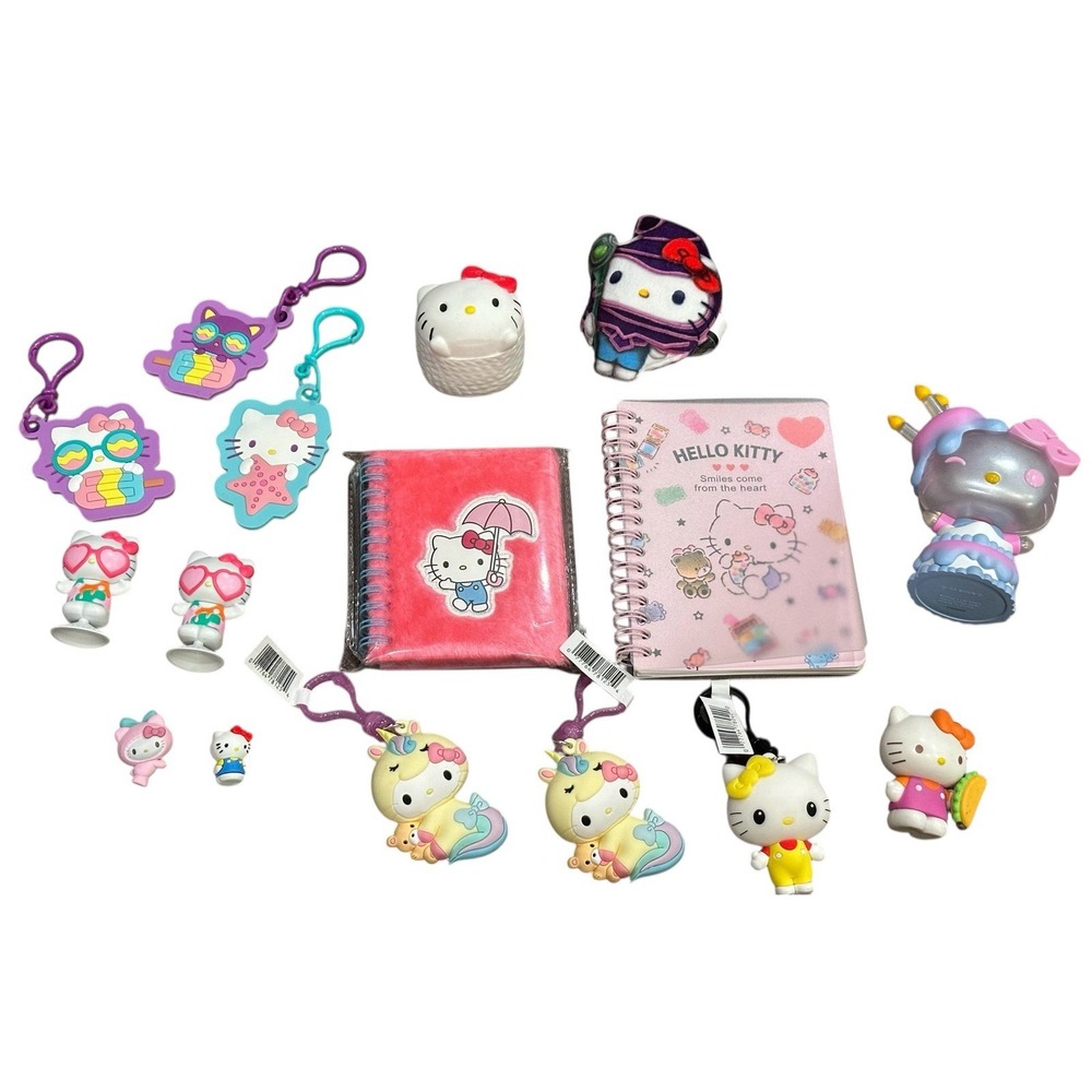 Hello Kitty 50th Anniversary Vinyl Figure Notebook Bag Clips Lot